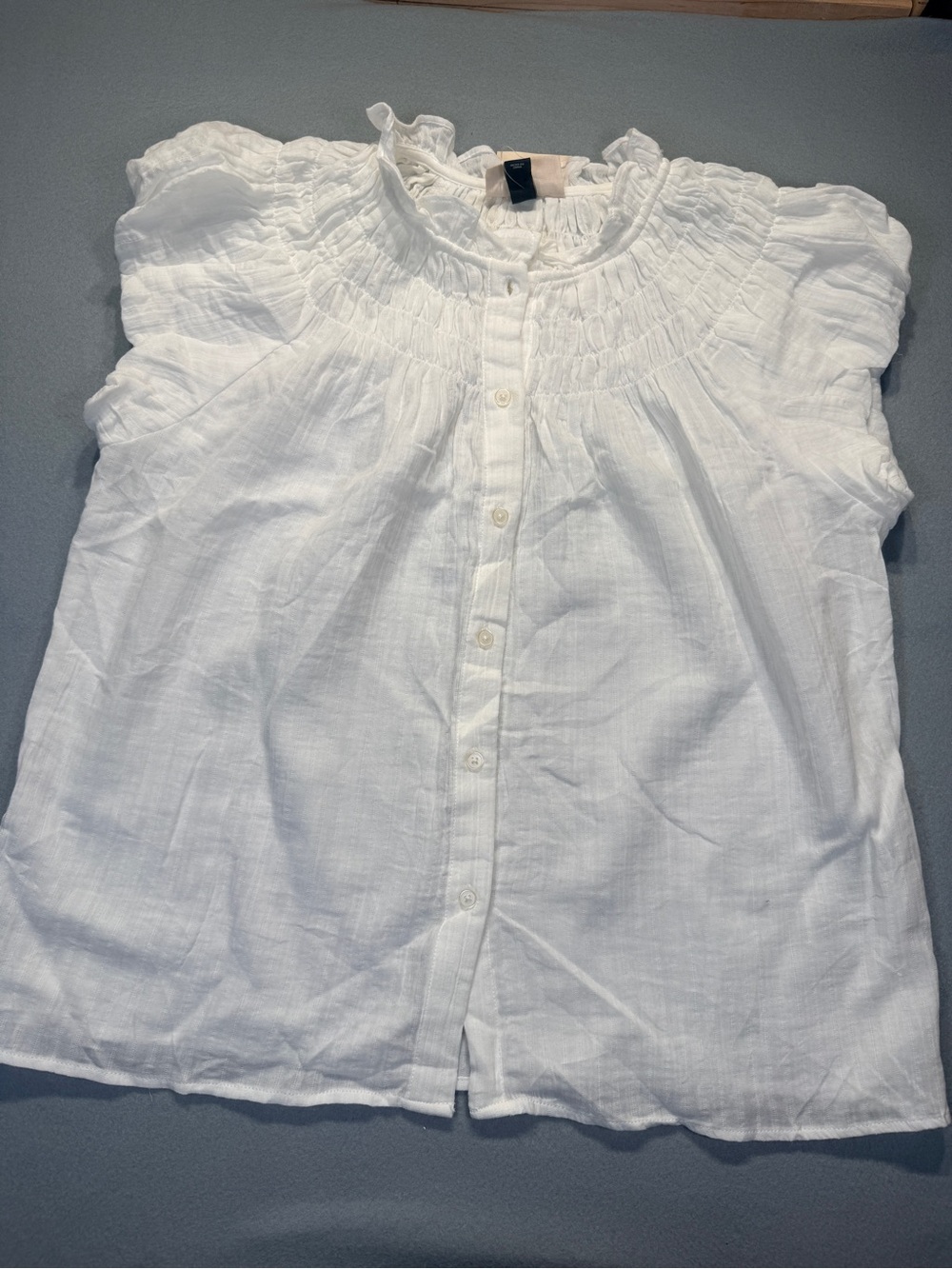 Universal Thread White Smocked Ruffle Button-Front Blouse